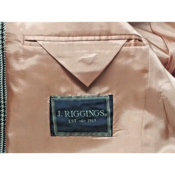 J. RIGGINGS Blazer Jacket Mens 44R Brown tan Wool-blend Houndstooth Sports Coat - Picture 15 of 16